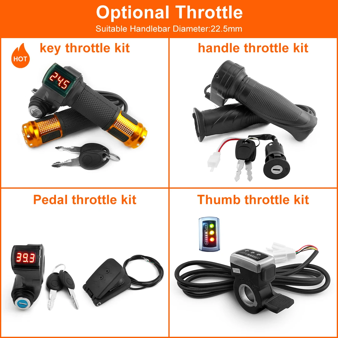 24V 250W Brushed Motor Controller With Key Switch Throttle Aluminium Brake Lever Lens Light for Electric Bicycle Bike Engine