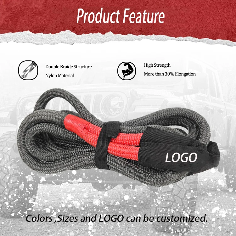 22MM 9M 11Tons Sleeve Kinetic Rope Nylon Recovery Kinetic Auto Tow Cable Rope
