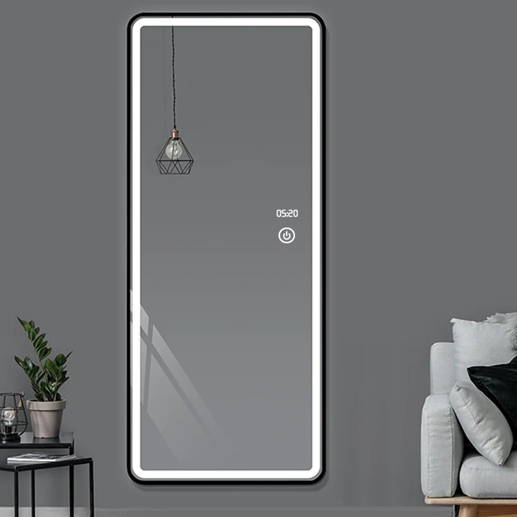Hot sale rectangle metal framed custom beveled hanging bedroom full length led mirror