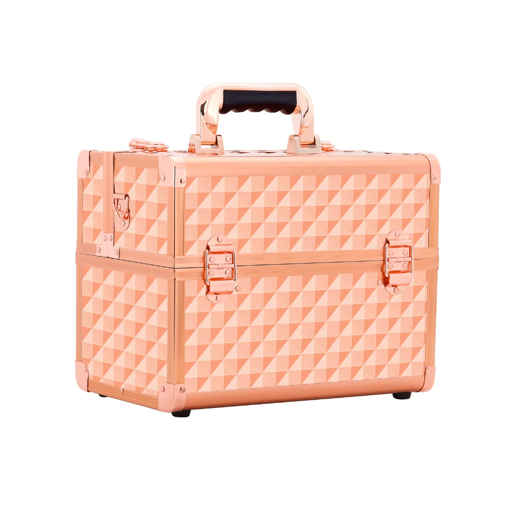 Makeup Train Case Large  Professional Organizer Box - Cosmetic Make Up Carrier with Lock & Key Carrying Strap