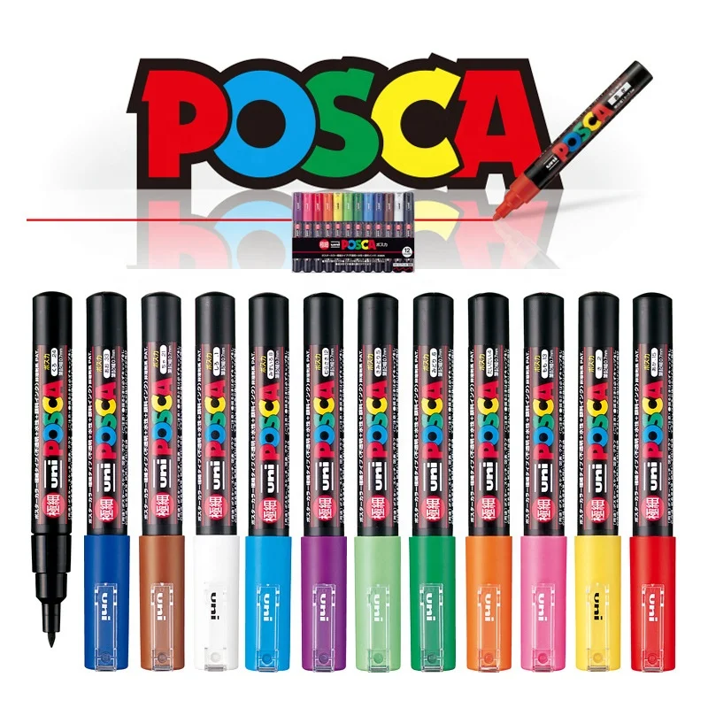Uni Posca Paint Markers Mitsubishi Posca Markers 12 Colors POSCA PC-1M Superfine Graffiti Pen Highlight Pen Acrylic Markers