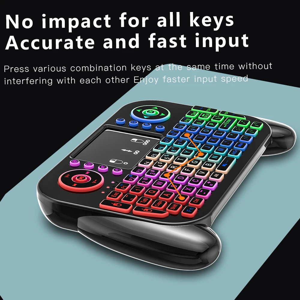 Factory V8 2.4G Mini Wireless Keyboard  7 Color Backlit Bluetooth  Air Mouse Remote Control Touchpad for Android TV  Box