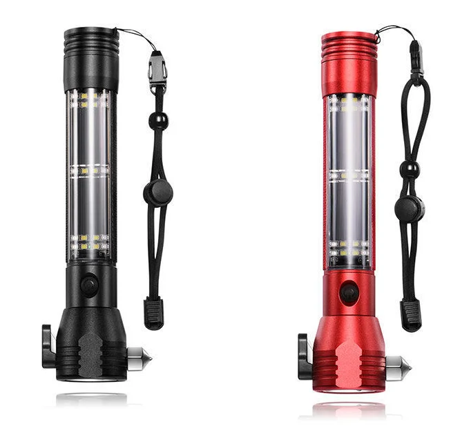 Multi-function usb rechargeable solar led flashlights waterproof led solar power flashlight with safety hammer