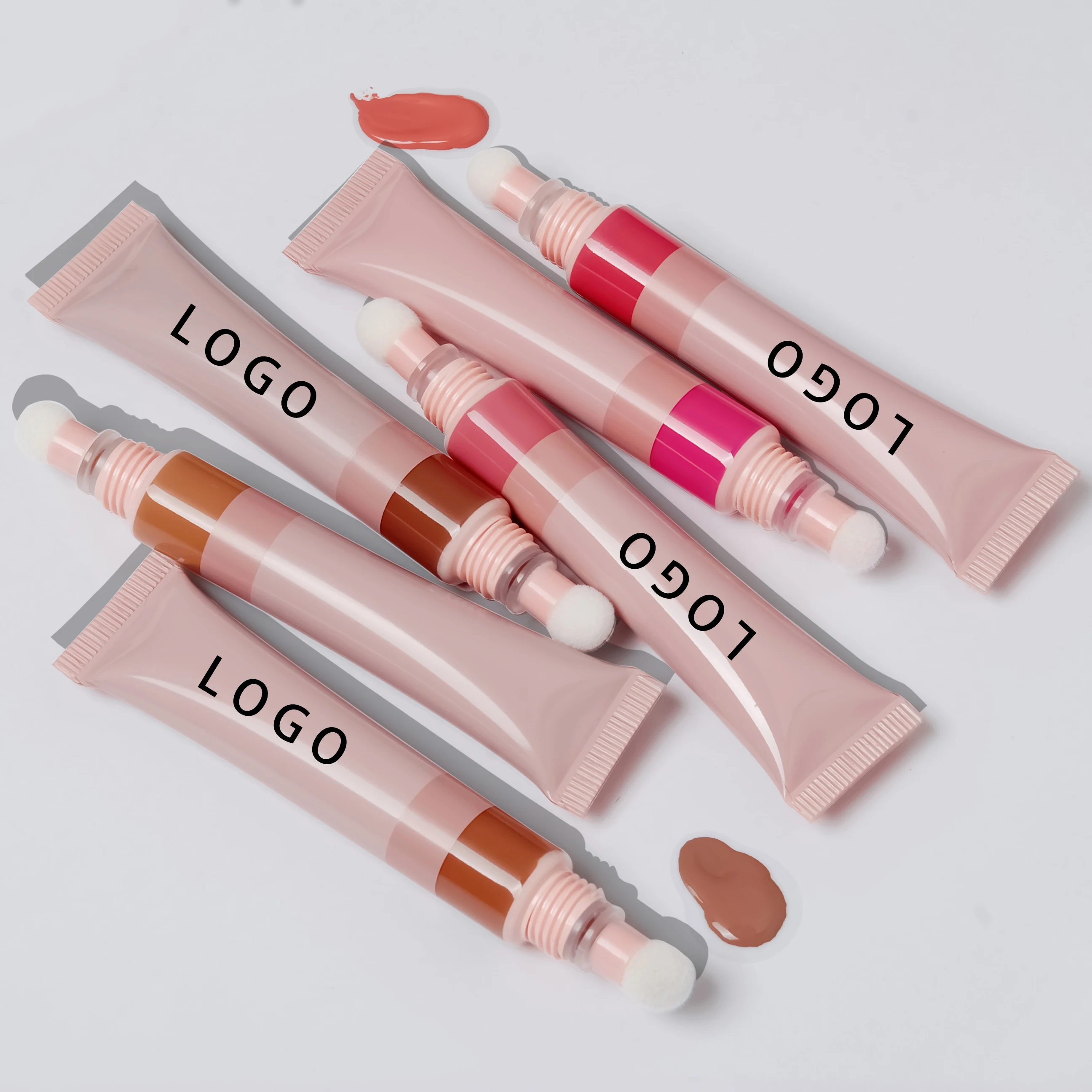 private label multipurpose waterproof long lasting liquid blush contour stick  lip eye cheek tint with sponge brush