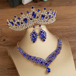 3 Set Qushine Luxury Rhinestone Bridal Jewelry Sets Crystal Crown Tiaras Necklace Earring Set For Bride Hair Accessory