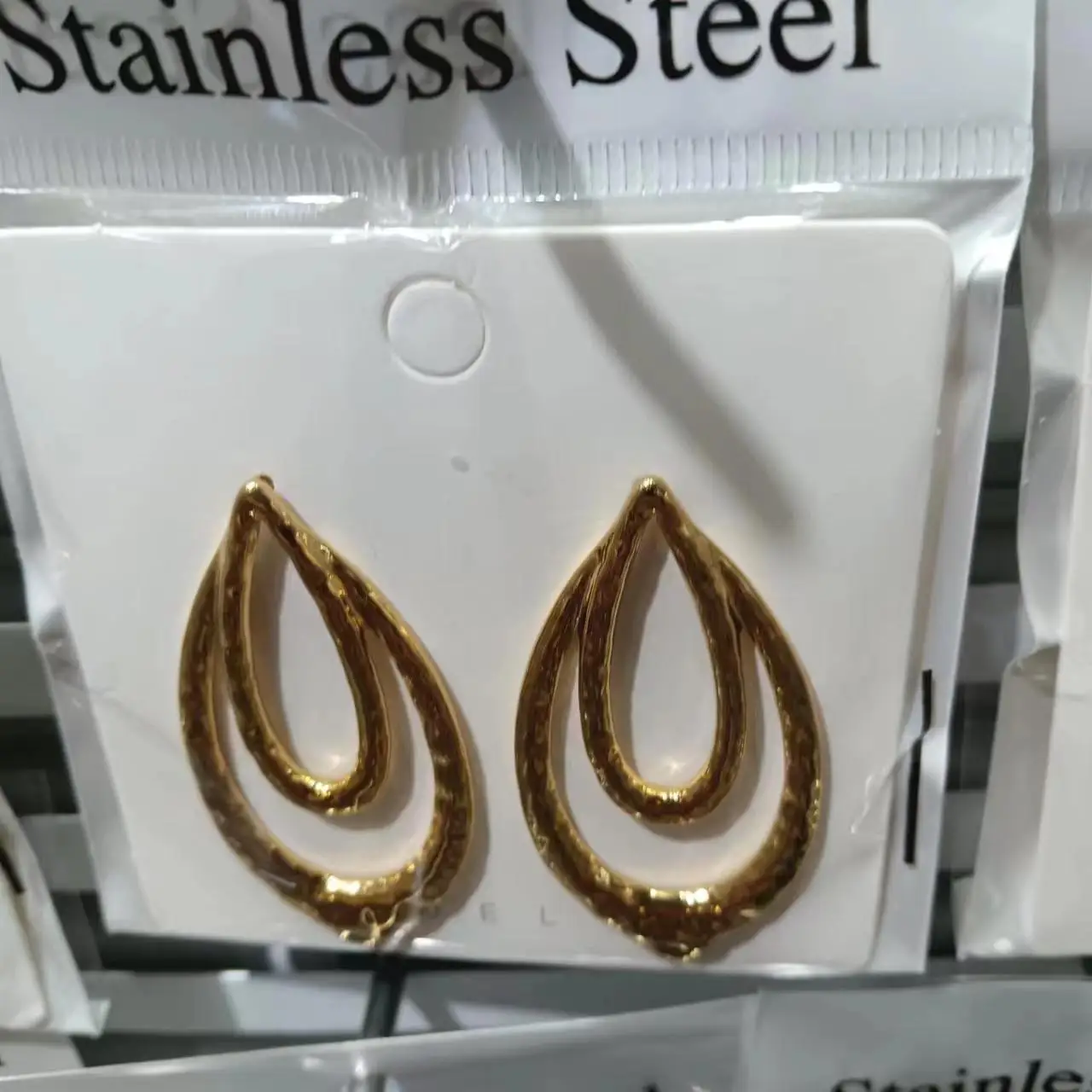 OEM Retro Embossed Square Bread Hollow Stainless Steel Gold Tarnish Free Earrings