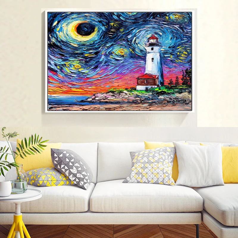 Online seller supplier 5d Diy Full Drill Starry Lighthouse Diamond Painting Cross Stitch Diamond Embroidery Kits home decor Mosa
