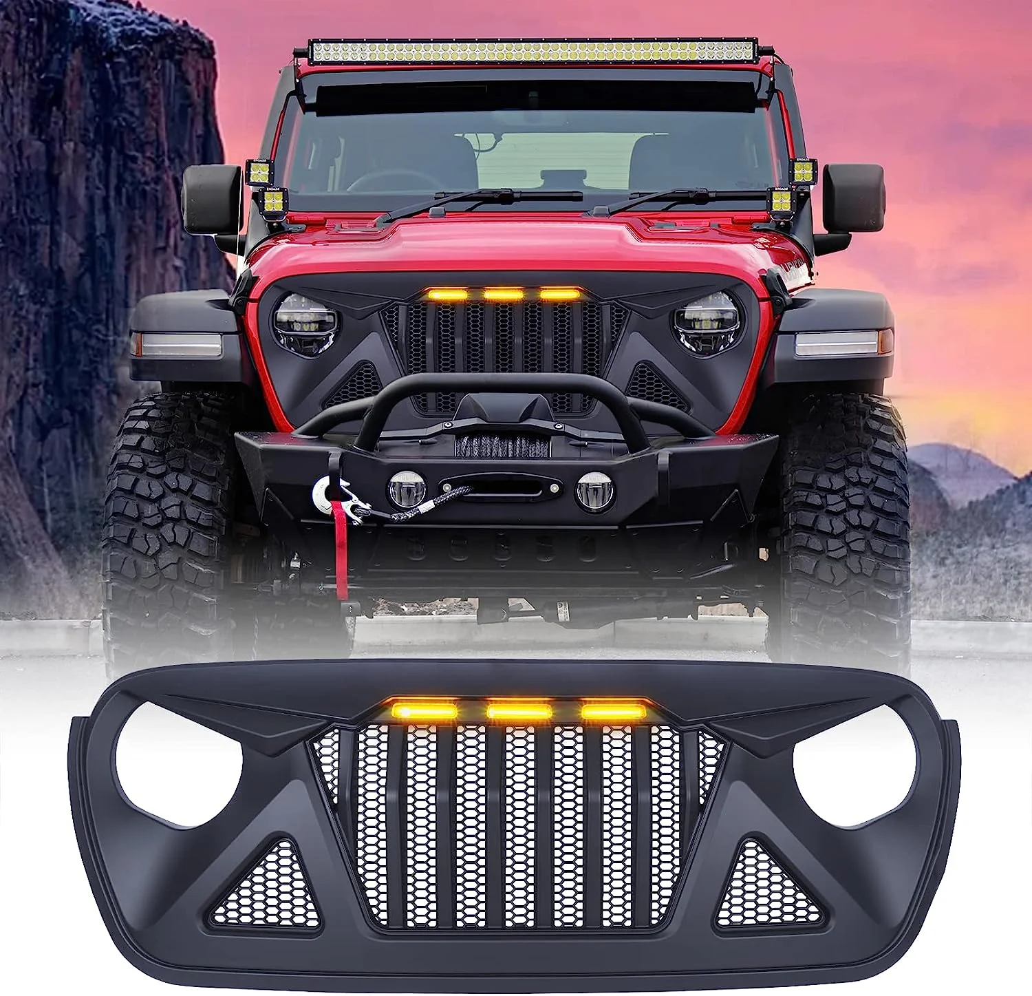Передняя решетка 2018 2021 Jeep Wrangler JL JLU Unlimited Rubicon Sahara Sport & Gladiator JT