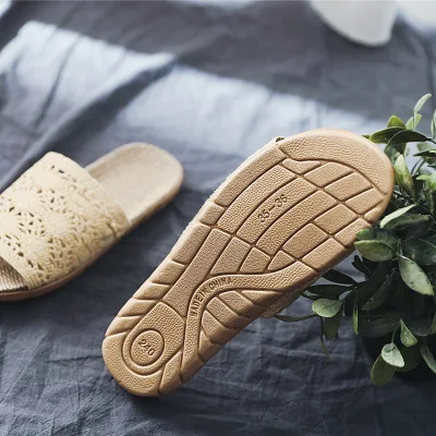 Summer linen slippers men and women lovers floor at home indoor thick anti - slip home slippers