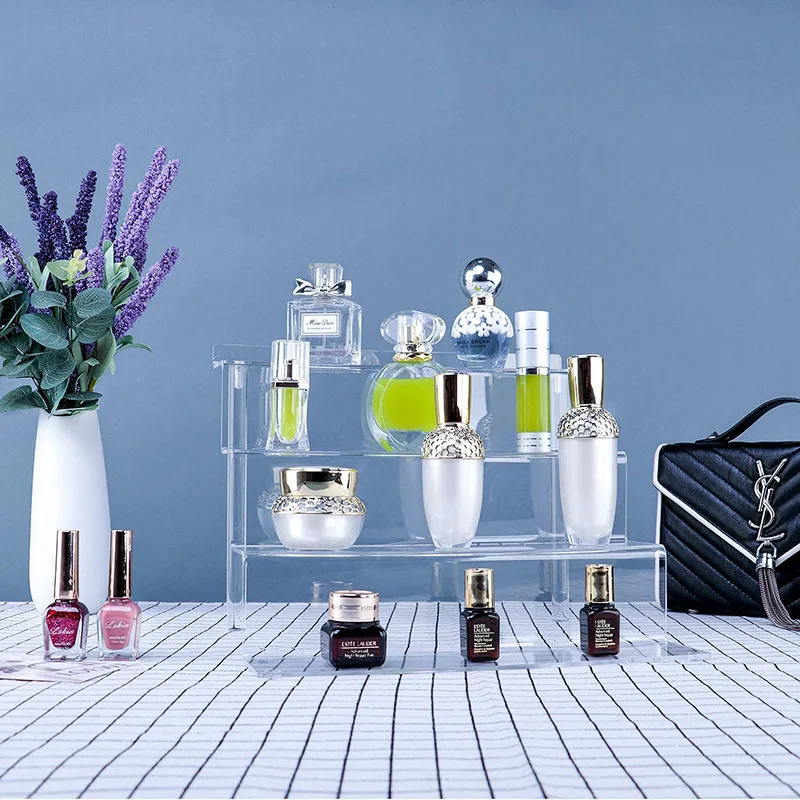 Amazon Hot Sale Ladder Type Perspex Storage Organizer Acrylic Display Stand for Cake Handmade Toy Cosmetic