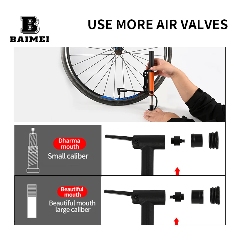 BM Bicycle Pump MTB Aluminum Alloy Portable Bicycle Pump with Fixed Frame
