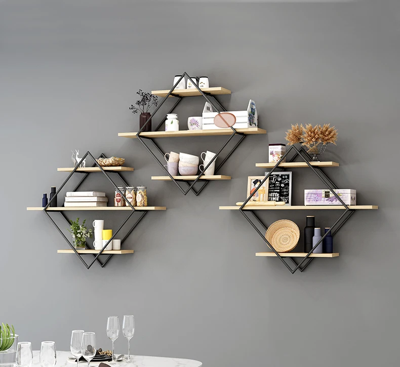 living room modern floating display Small wall mount hanging metal wood design bookcase book shelf book storage for sale