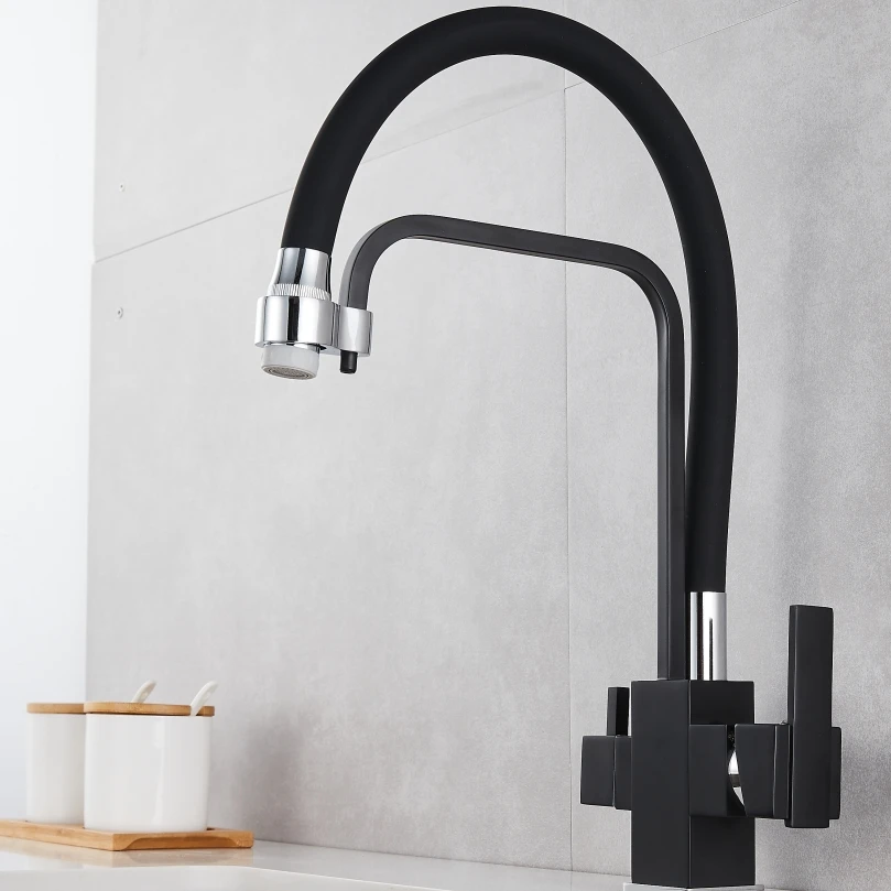 Annual hot sales double outlets Wash Basin Faucet Black Kitchen Pull Out Water Faucet