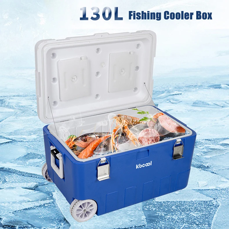 130L Outdoor Large Cooler Box Fishing Plastic Icebox Seafood Meat Frozen Fresh Ice Chest Box