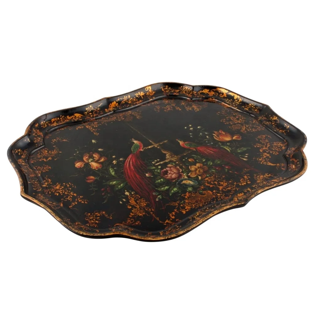 Wholesale Custom Color Antique Papier Mache Tray Decorative Metal Tin Serving Tray