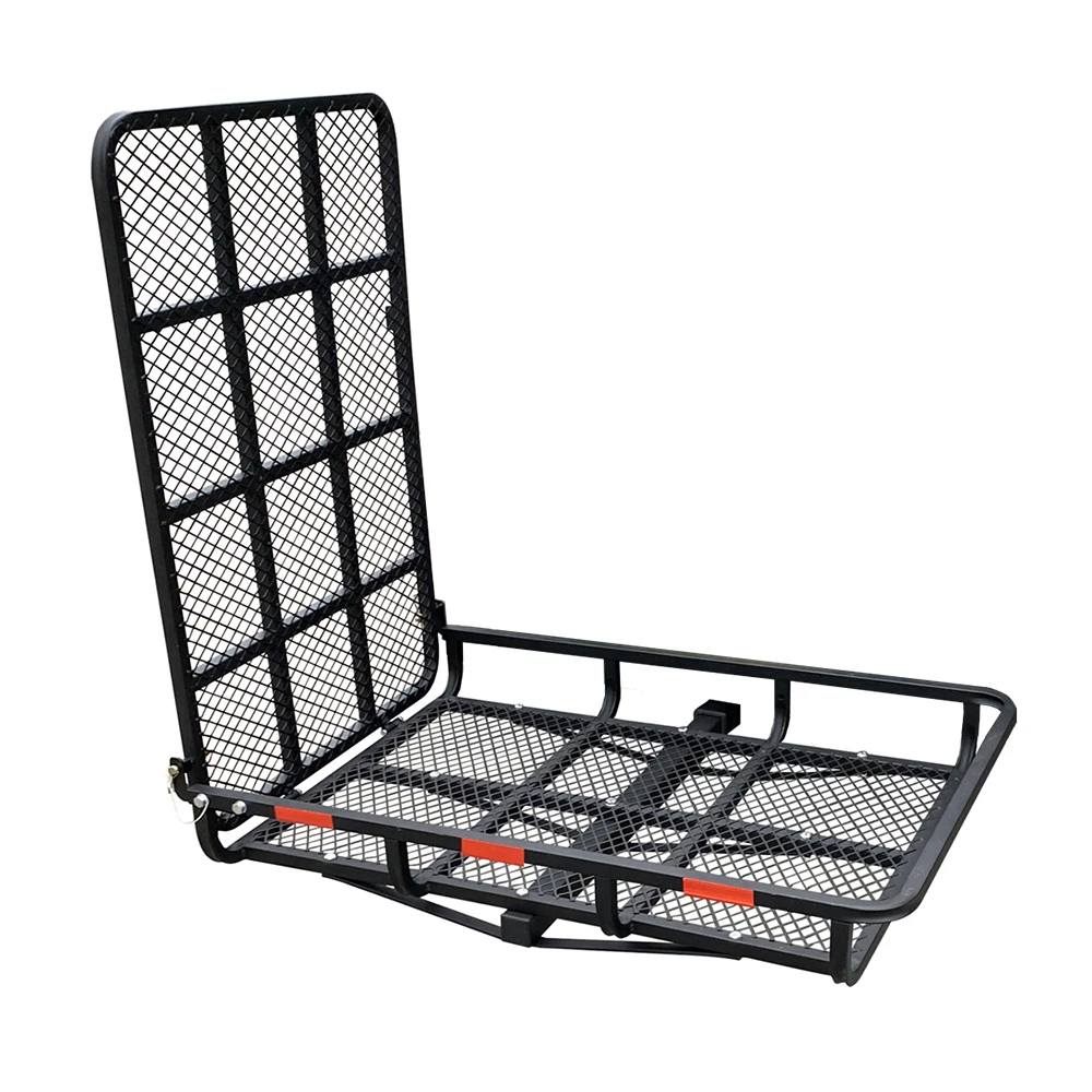 Foldable hitch mount cargo luggage carrier rack basket with loading ramp for SUV pick up truck car