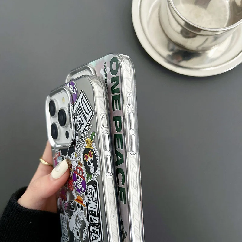 Fashion Phone Case For iPhone XR 11 12 13 14 15 Pro Max Plus Cartoon Anime One Pieces Luffy Zoro IMD Anti-Fall Shockproof Cover