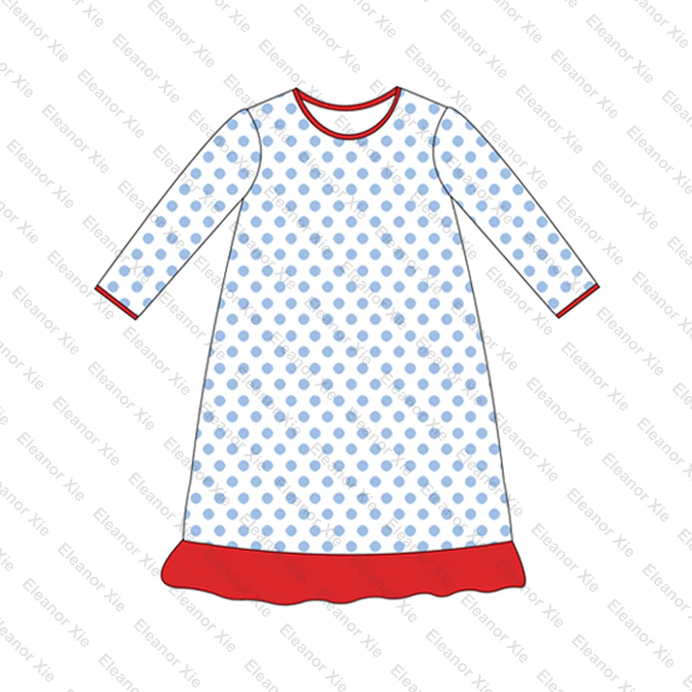 Christmas blue polka dot cotton siblings match kids girls pyjamas set monogram baby toddler onesie pajamas girls nightgown