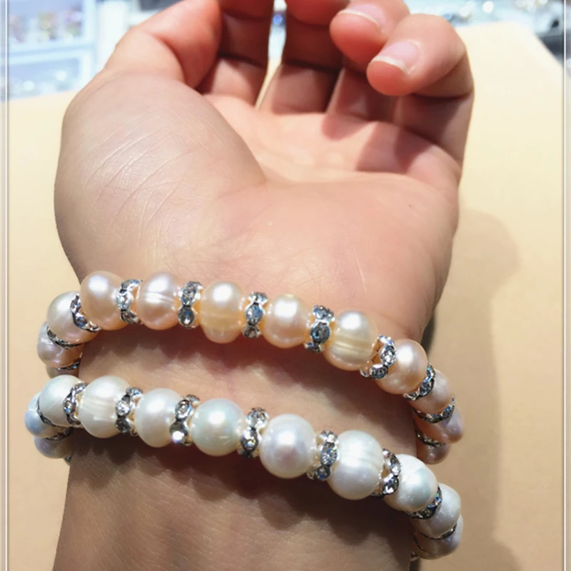 Elastic Stretch Fashionable Natural Baroque Irregular Freshwater Beads  Pearl Bracelet
