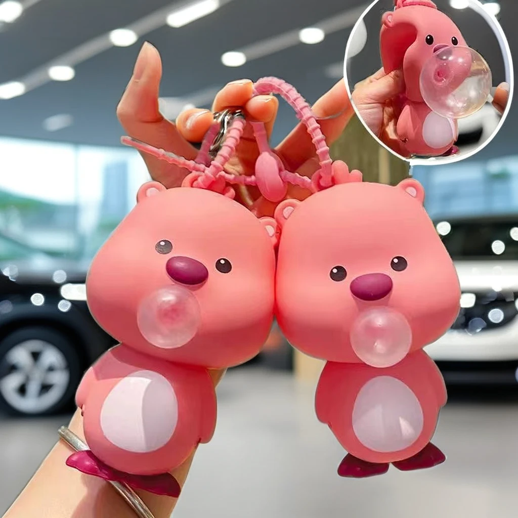 Wholesale Little Beaver Kawaii Keychain Creative Ruby Model Blowing Bubbles Toy Plastic Office Accessories and Student Gift