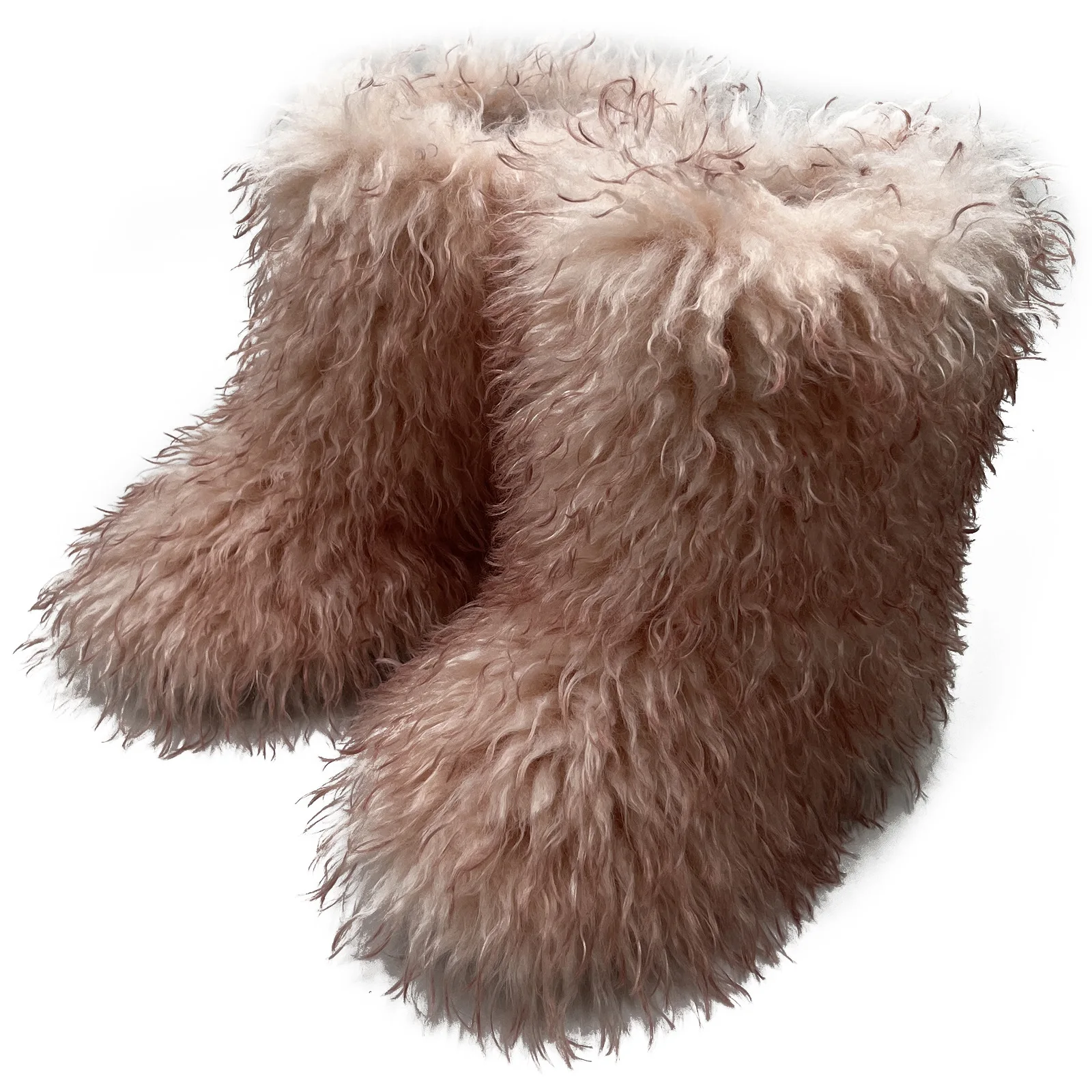 New European and American winter fashion lambs fur boots plus velvet padded  sheep roll hair snow boots cute faux fur boots