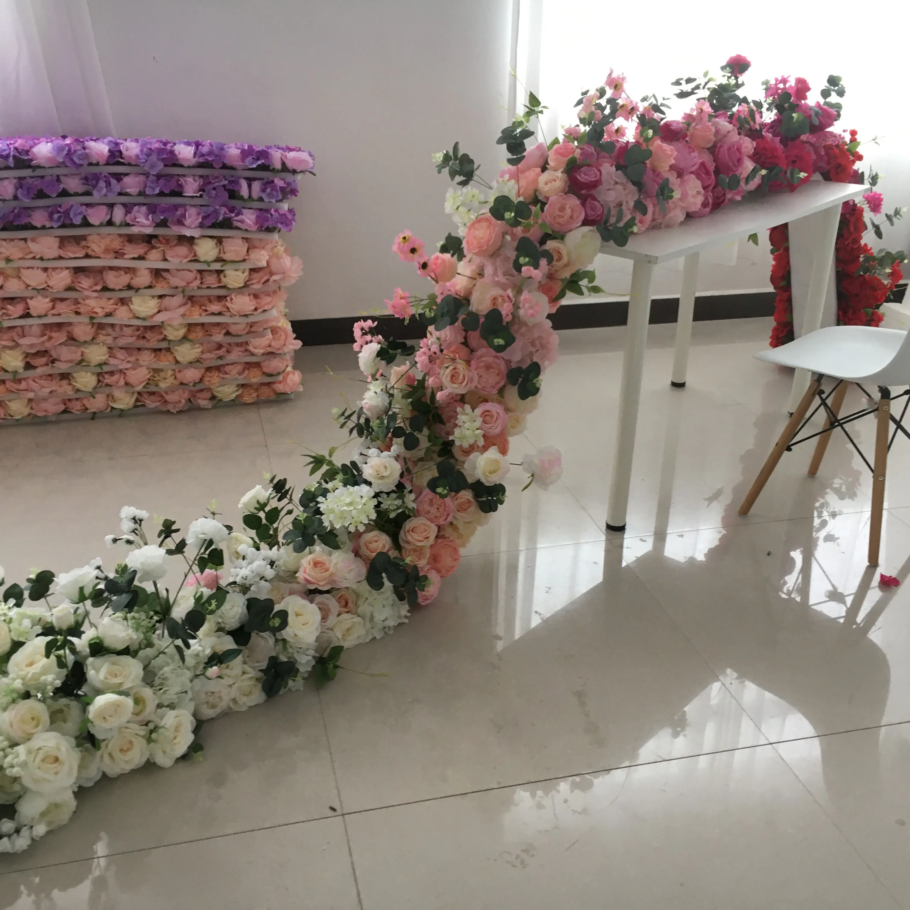 A-1156 популярное событие, украшенные цветочным настольная дорожка белый шелк искусственный цветок настольная дорожка свадебная АРКА цветок