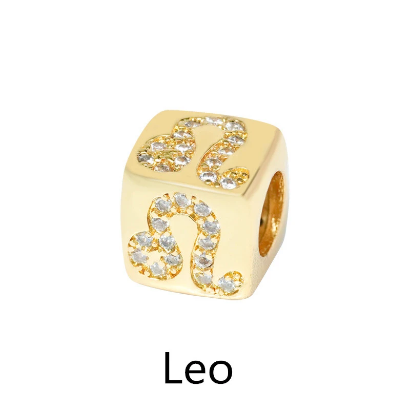 Wholesale Horoscope Jewelry Customized Diy Bracelet Square Spacer Bead Charm Gold Plated Bracelet Zodiac Sign Charms