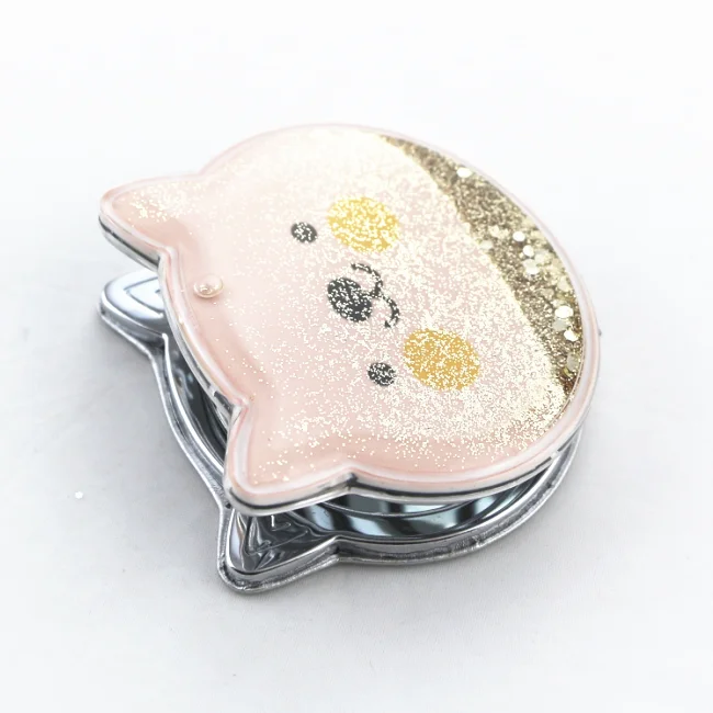 Animal shape cosmetic handbag mirror with floating glitter