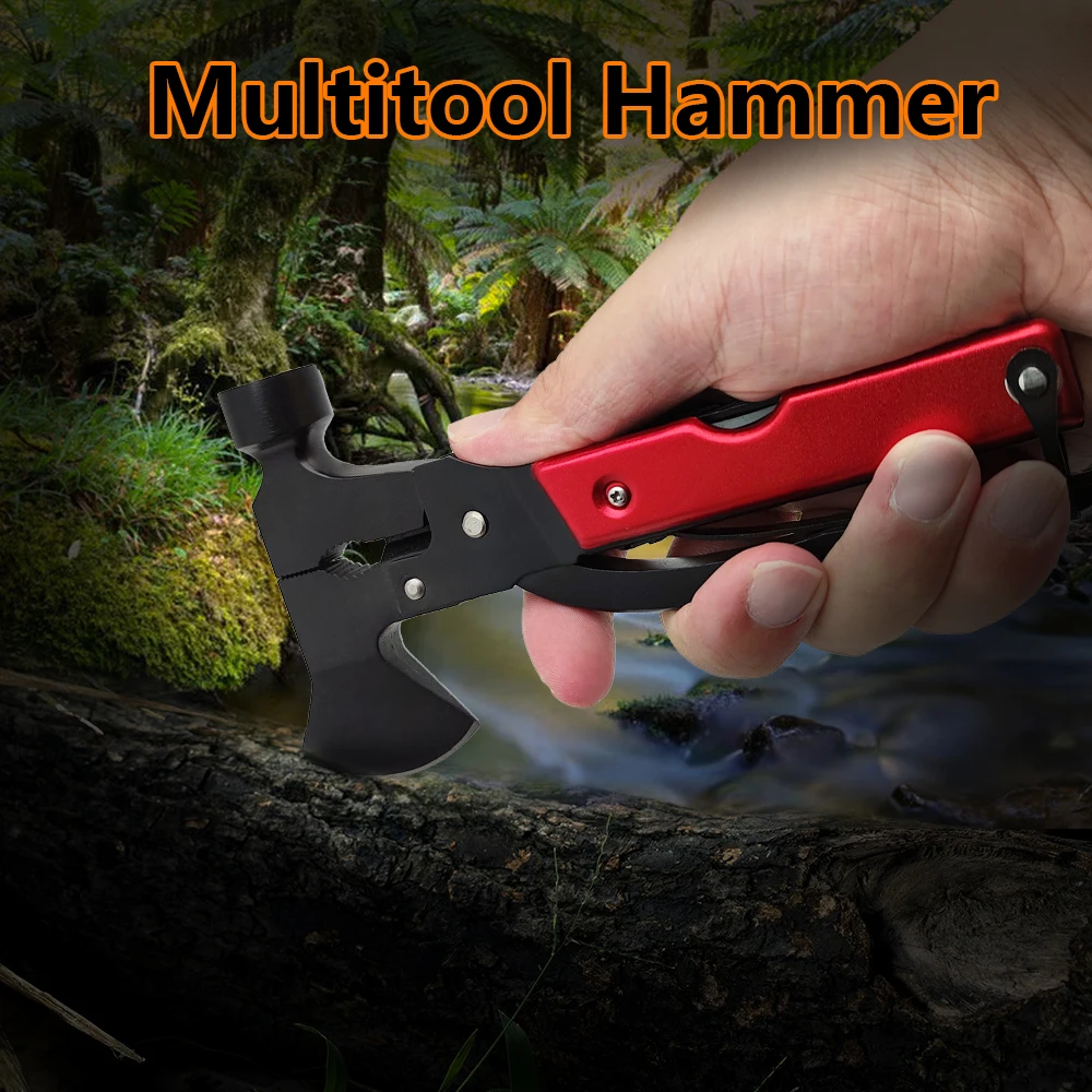 15 in 1 Multitool - Hammer, Survival Knife, Hatchet Axe, Bottle Opener, Pliers for Camping, Emergency Car Kit - Cool Multi Tool