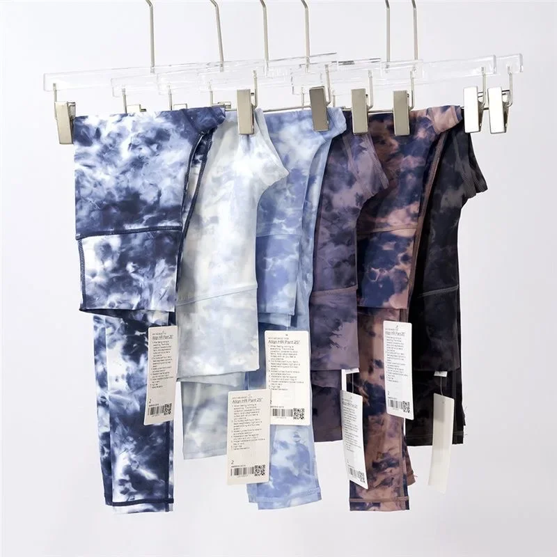 Women Yoga Tight Fit Leggings Quick Drying Tie Dye Sports High Waist Nine Points Pants Running Fitness Elastic Sports Pants