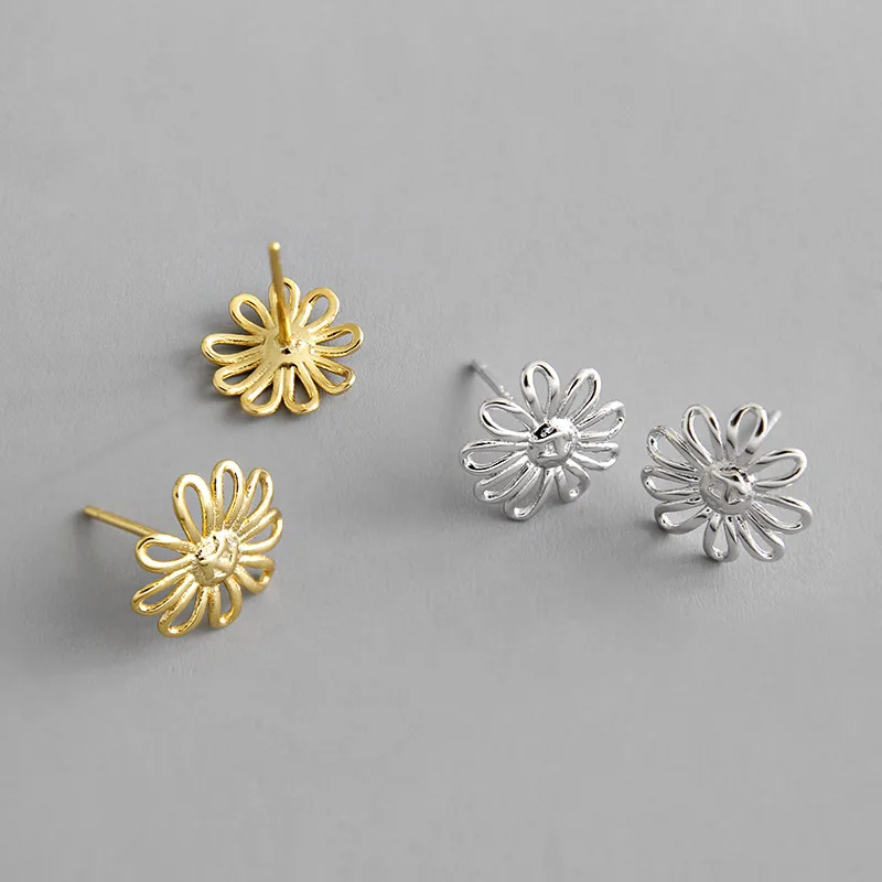 Fashion design Simple Vintage Trendy 18K Gold Plating Stud Personalized S925 Sterling Silver Flower Earrings for Gifts