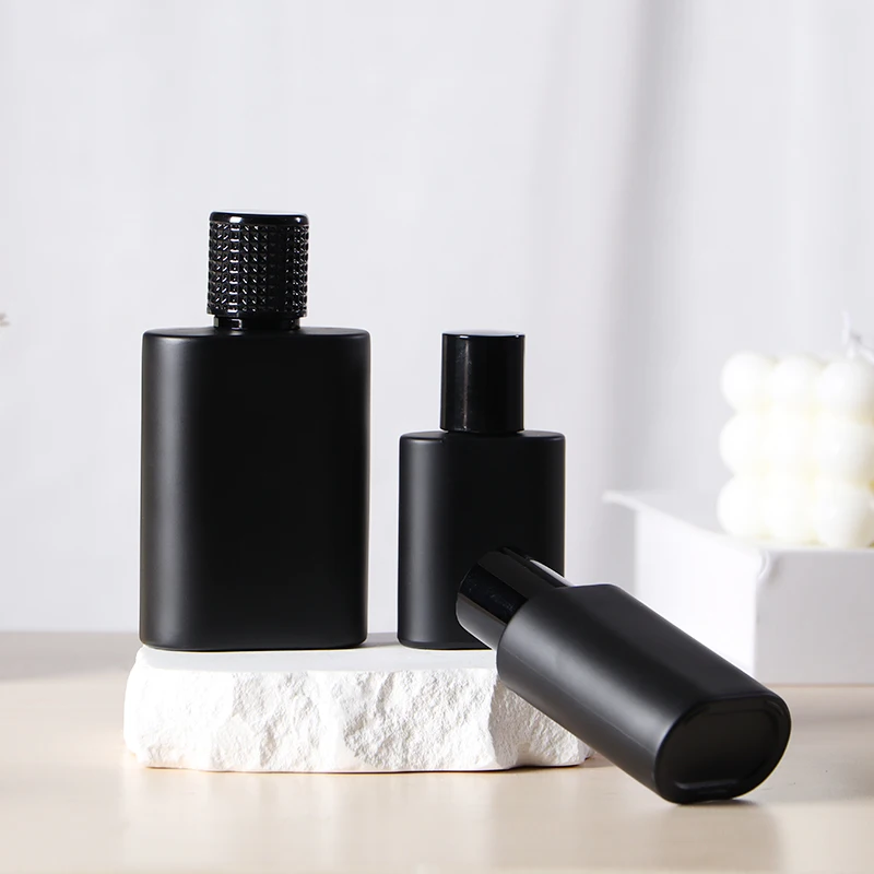 Empty stained matte black color 100 ml 50 ml 30 ml 1 oz crimp neck refillable glass perfume spray bottle