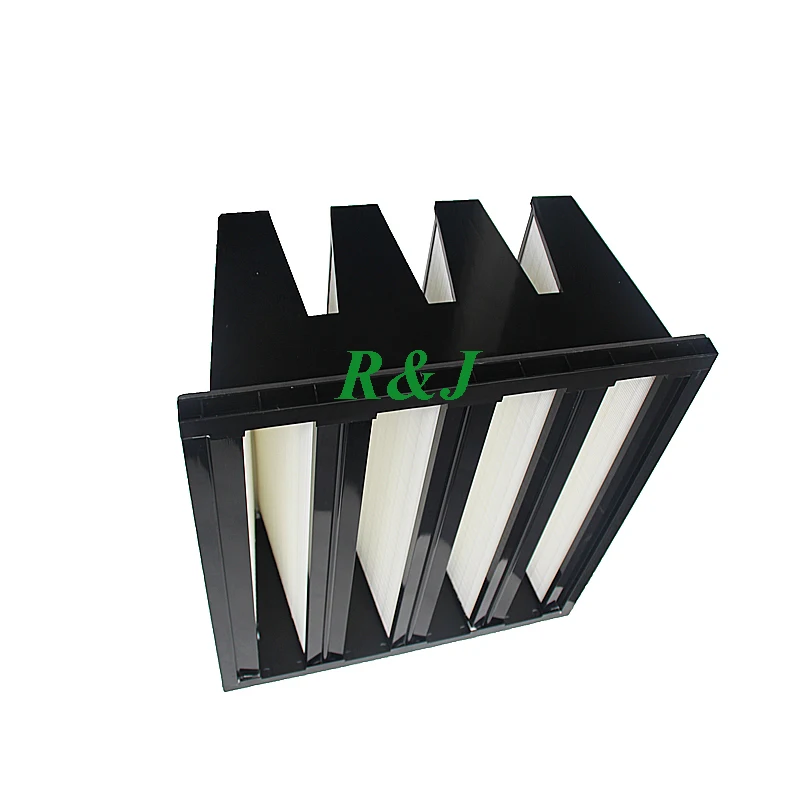 V Cell AHU Hepa Filter Medium Efficiency F7 F8 H13 H14 Plastic Frame 592 X 592X 292mm Mini-pleated Compact 4 V Bank Air Filter