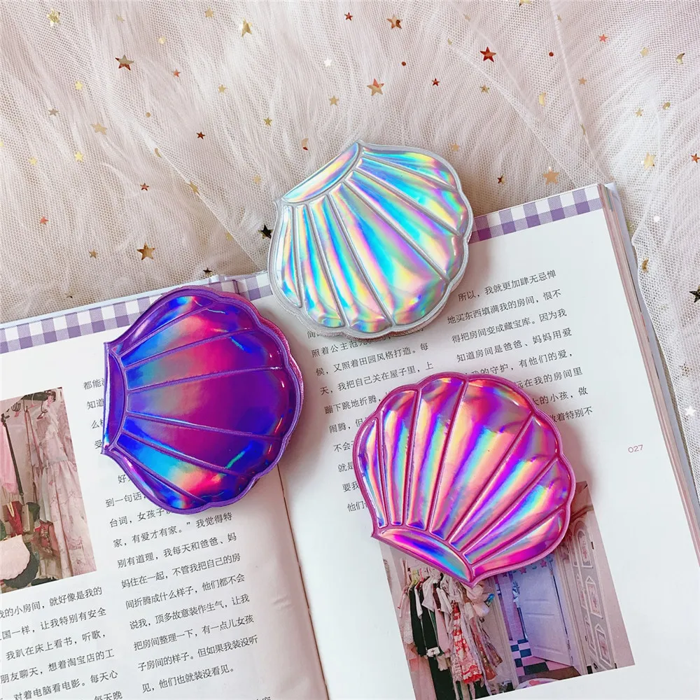 Multicolor Bling Shell Double-Sided Makeup Mirrors Portable Small Mini Pocket Mirror Makeup Tool Purse Travel Bag Mirror