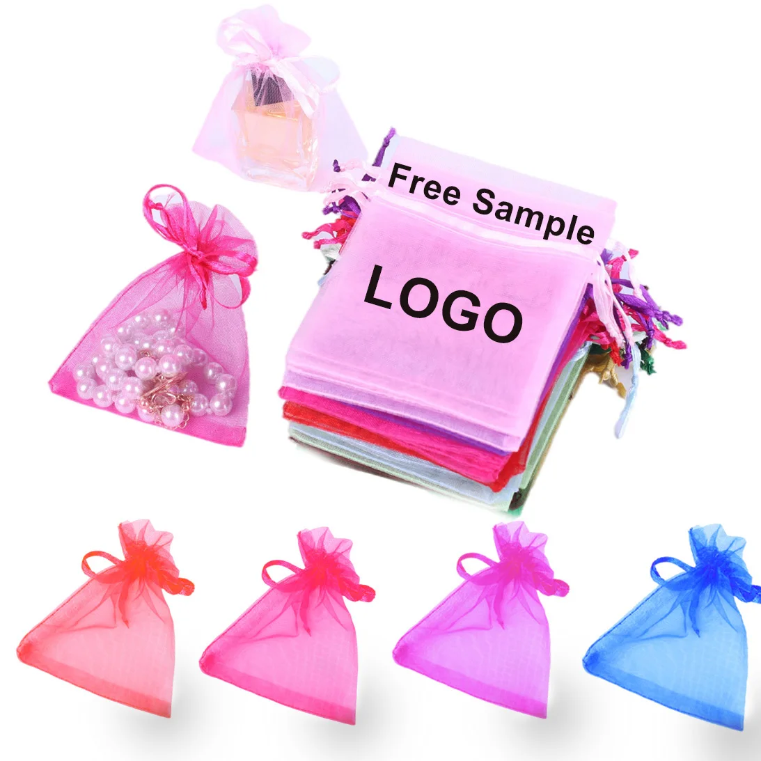 Organza Bags  Customized Logo 3x4-12x16inches Sheer Organza Gift Bags with Drawstring,  Jewelry bags