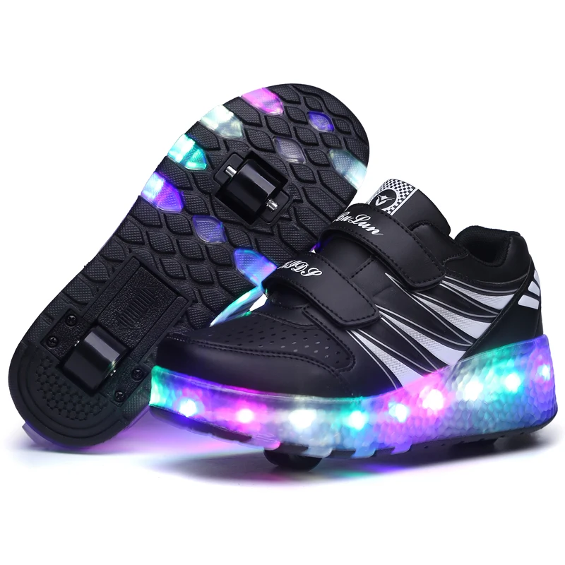 Wholesale Kids Sneakers Children Baby Girls Boys Letter pu Led Luminous Sport Light roller shoe ice skates  988