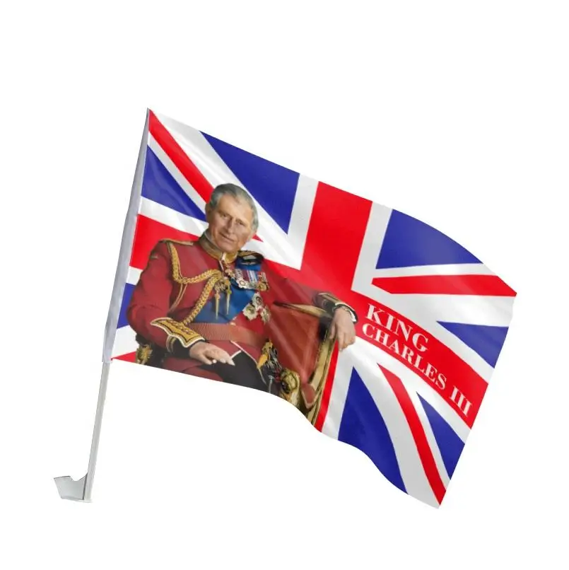 Huiyi Cheap Custom Printing Car Flag King Charles III Coronation Advertisement Promotion Car Window Flag Banners for Ceremony