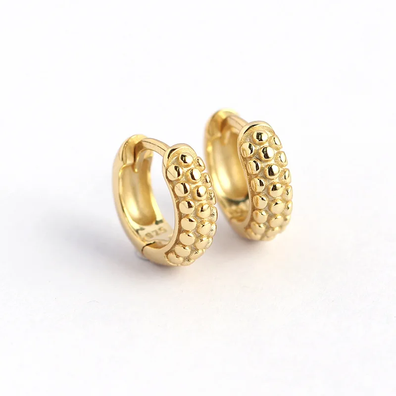 2021 Latest European 18k gold plated 925 sterling silver earrings INS heavy chic style ball bead round custom hoop earrings