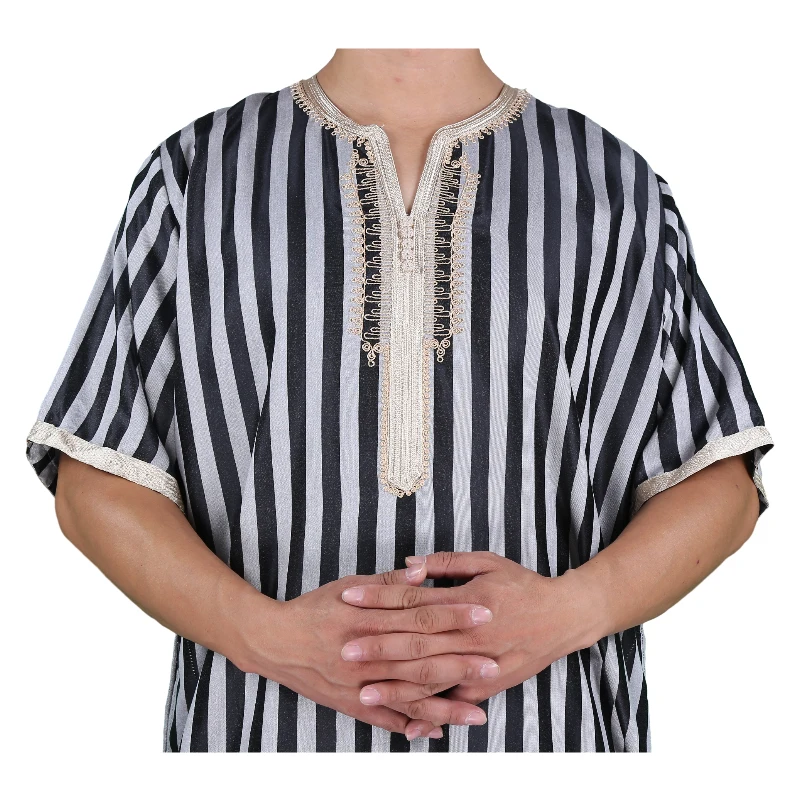Мусульманский Стиль марокканский мужской Thawb с коротким рукавом полосатая ткань размер 54-62
