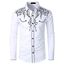 Factory oversize stylish European style design polo collar embroidered cowboy shirts red custom embroidered shirts for men