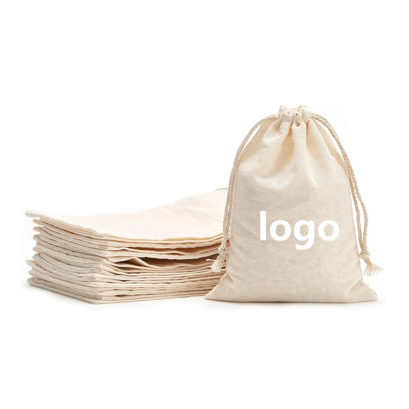 Wholesale Party Wedding Festival Dust Storage Household Items Reusable Muslin Cotton Canvas Drawstring Bag