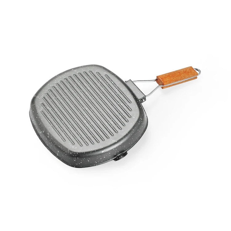 Factory wholesale nonstick cast iron grill pan seasoned for stove square grill pan beef steak fry pan with lid