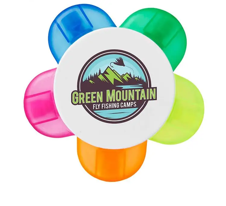 Custom Logo Multi-Color Flower-Shaped Highlighter Markers 5-in-1 Promotional Fluorescent Pen Set Oblique Brush Tip Loose