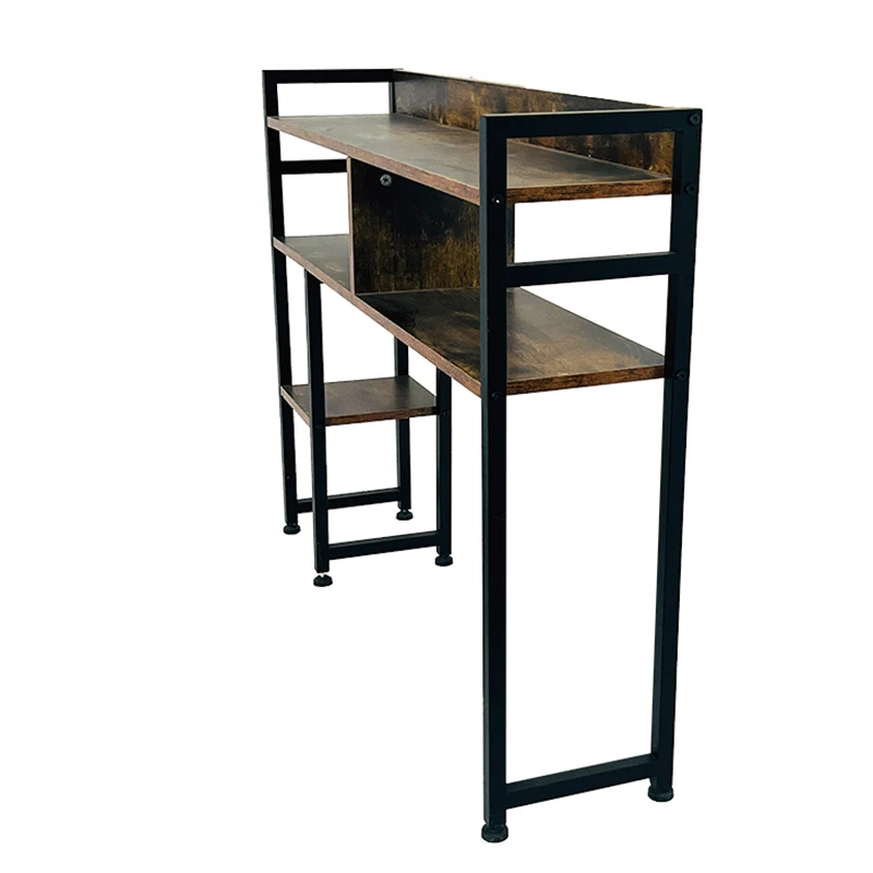I-Shaped Metal Frame Wood Writing Office Desks Study Table Home Corner Computer Table With Shelves