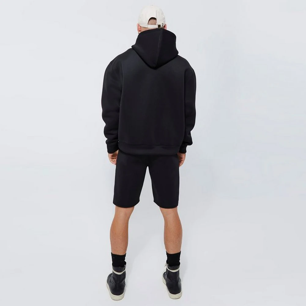 OEM Wholesaler Custom 100% Cotton Heavyweight French Terry Bonded Boxy Fit Hooded Short Men Two Pieces Set
