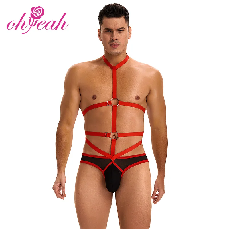 Wholesale Adult Bondage S-XL Red Men Sexy Harness Halter Bodysuit Fetish BDSM Outfit Sexy Mens Jockey Underwear