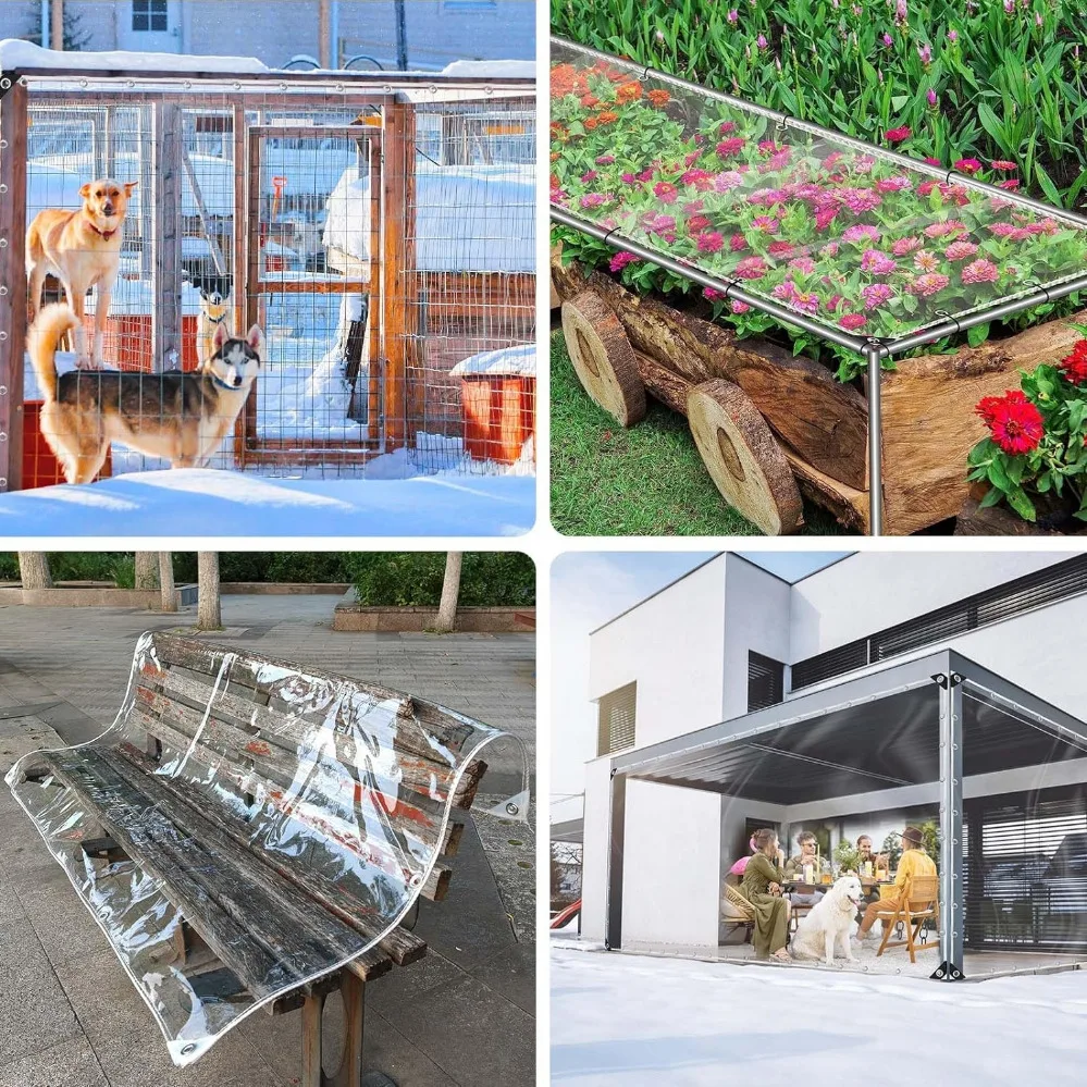 8 x 10 ft Clear Vinyl PVC Tarp Plastic Vinyl Curtain Transparent Patio for Window Sheets Garden Camping Tent Cover Porch Canopy