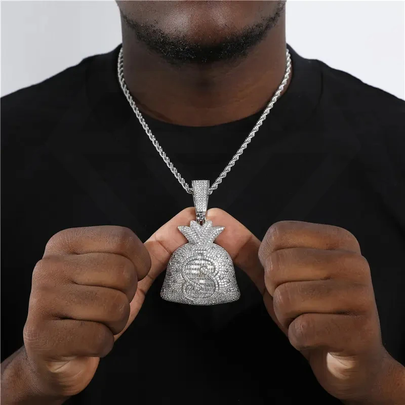 Custom Men Hip hop US Dollars Purse Pendant Brass Iced Out pave  Cubic zircon Gold Dollars Pendant