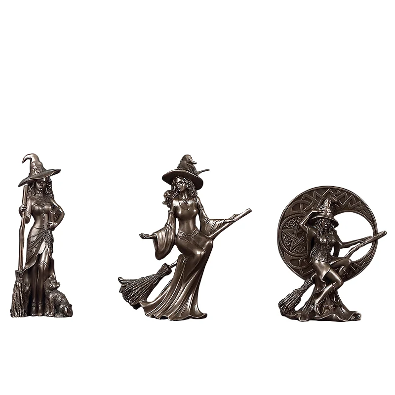 European Wine Cabinet Furnishings Resin Crafts Cold Cast Bronze Witch Wizard Statue