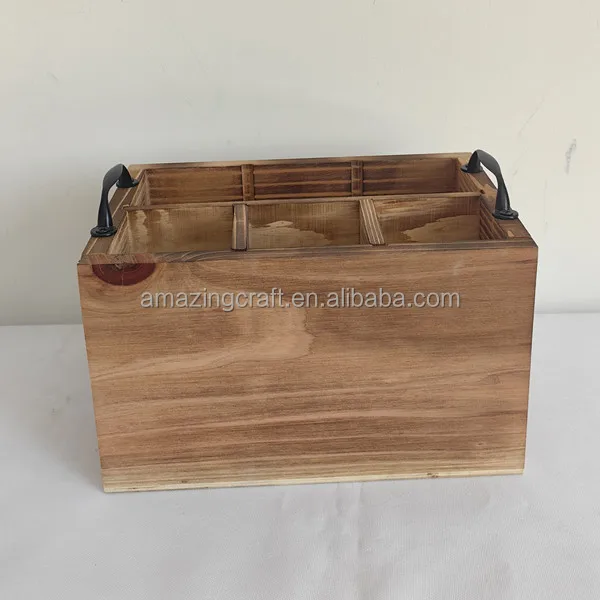 Flatware Wood Caddy Organizer Brown Kitchen Home Cutlery Tissue Holder Storage